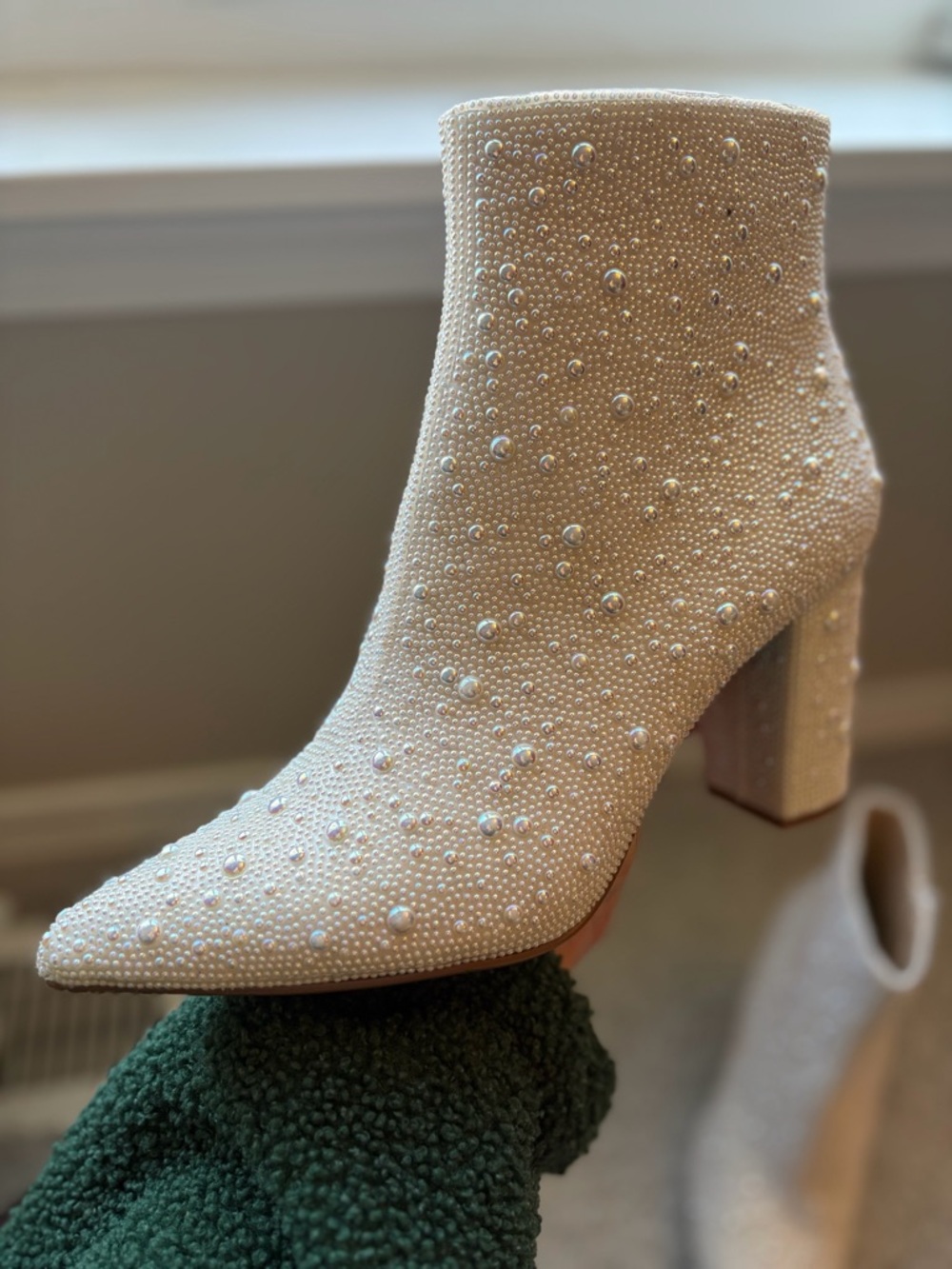 Betsey Johnson Ivory Pearl-Embellished Ankle Booties